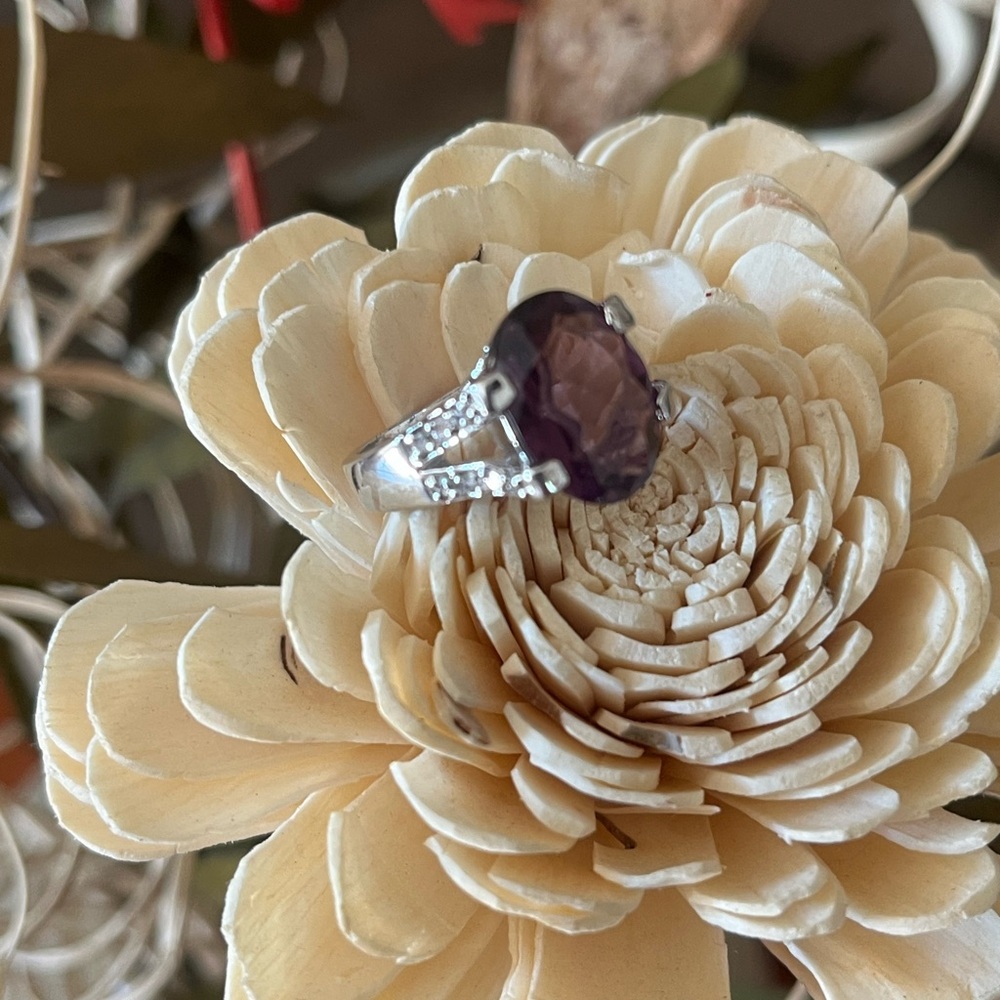 Stainless Steel Oval Amethyst Stone Ring size 6